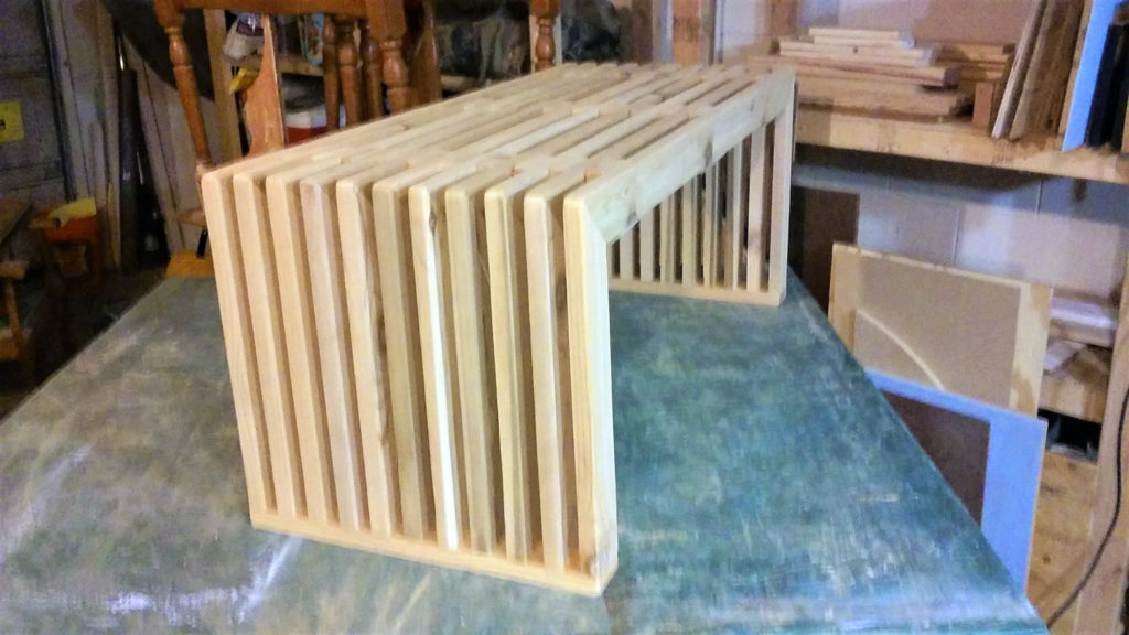 Unfinished cedar bench.