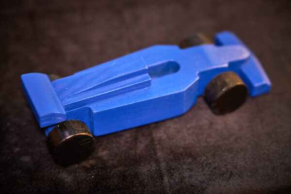 A blue race car.
